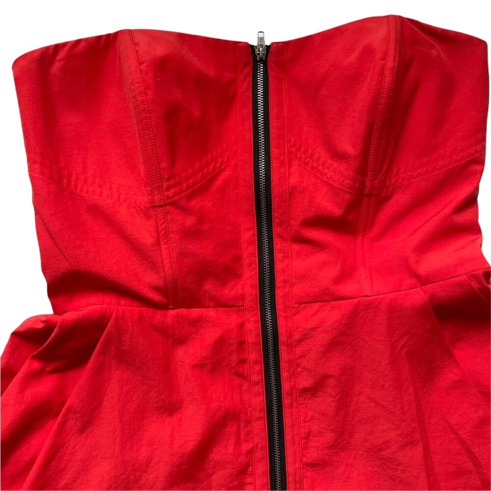 Hayden Harnett Blake Dress Strapless Tulip Pockets Red Zipper Front Red M GUC - Picture 8 of 11